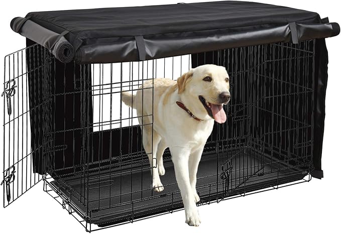 HONEST OUTFITTERS Dog Crate Cover 36 Inch Kennel for Medium Dog, Heavy Duty Oxford Fabric,with Double Door, Pockets and Mesh Window (37L x 24W x 25H,Black)