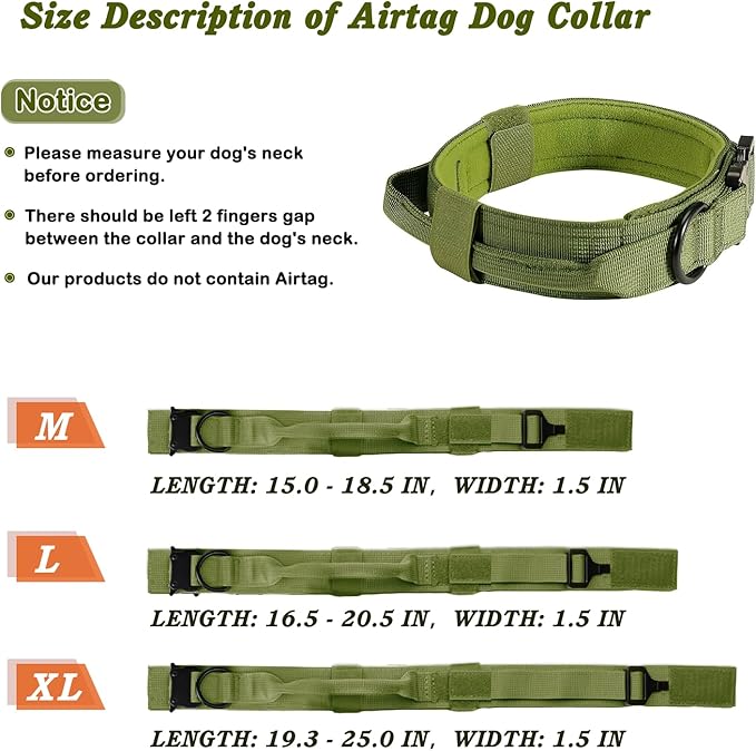 Tactical Dog Collar and Leash Set, Adjustable Military Nylon Dog Bungee Leash and Collar with Handle and Heavy Metal Buckle, Dog Training Collar Leash Set for Medium Large Dog (L, Green)