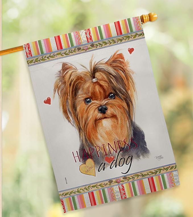 Breeze Decor Yorkie Happiness Garden House Flag Kit Dog Puppy Spoiled Paw Canine Fur Pet Nature Farm Animal Creature Decoration Banner Small Yard Gift Double-Sided, Made in USA