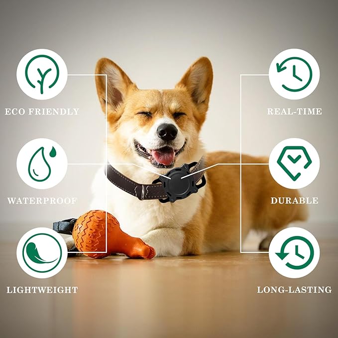 Dog Tracker, Pet Location Tracker with Collar Holder for Dogs, Item Finder MFi Certificated Tracking Device, No Monthly Fee, Waterproof, iOS Only, Work with Apple Find My (Black)