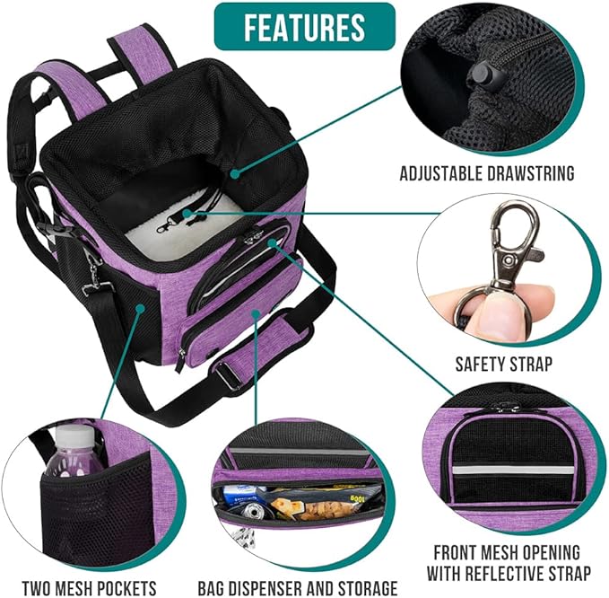 PetAmi Dog Bike Basket, Soft-Sided Ventilated Dog Bike Carrier Backpack, Dog Pet Bicycle Basket for Bike Handlebar, Small Medium Puppy Cat Kitten Car Booster Seat with Safety Strap