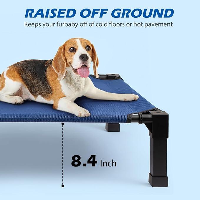 Cooling Elevated Dog Bed, Raised Dog Bed with Washable Breathable Mesh and Metal Frame, Portable Dog Cot Bed with No-Slip Feet for Outdoor and Indoor Use