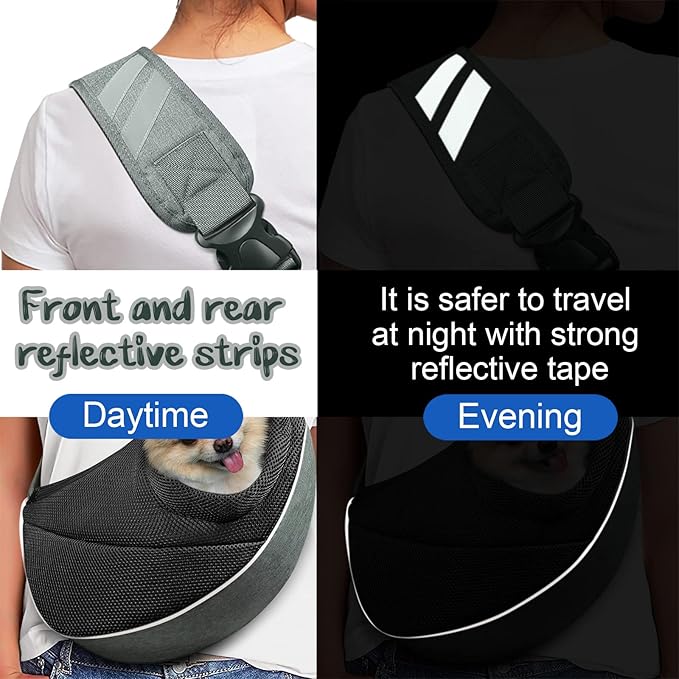 Dog Cat Sling Carrier, Adjustable Padded Shoulder Strap, with Mesh Pocket for Outdoor Travel (S - Up to 6 lbs, Black - Black)