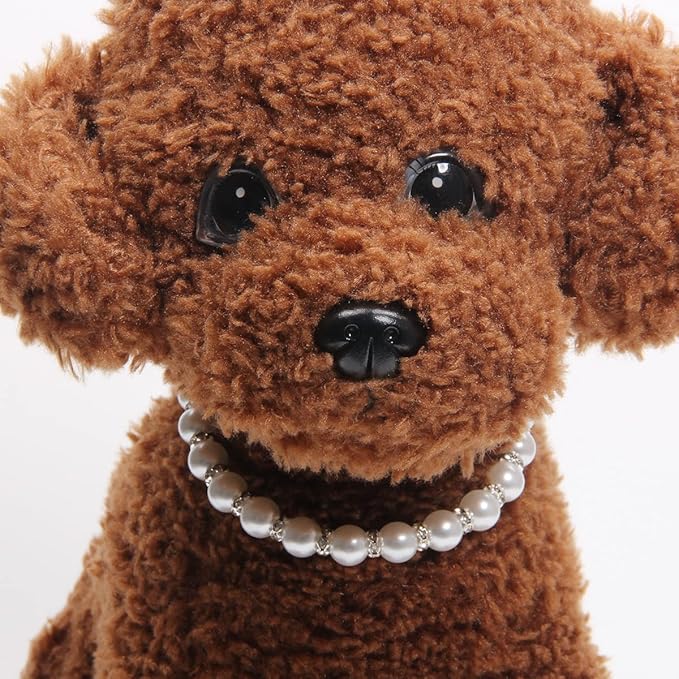 Dog Cat Pearls Necklace Collar with Bling Accessories and Ribbon Bow Pet Puppy Jewelry for Female Dogs Cats Small Medium (M, White)
