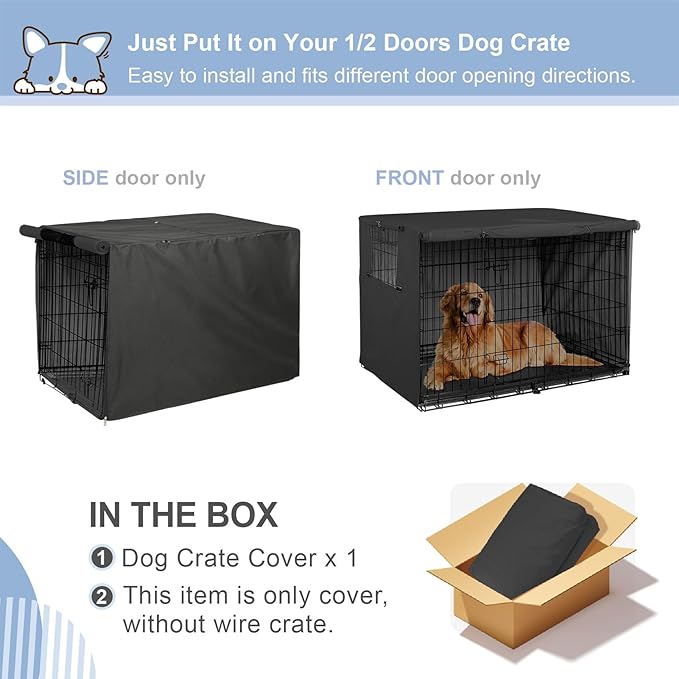 Explore Land 24 inches Dog Crate Cover Heavy Duty Polyester Pet Kennel Sunshade Universal Fit for Wire Cage (Black)