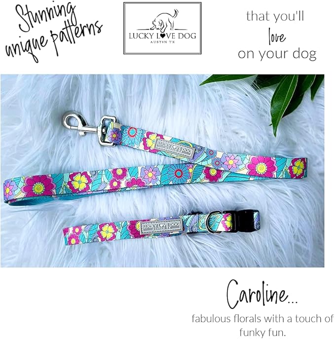 Lucky Love Dog Collars, Vivid Flower Pattern Dog Collars for Small Female Dogs, Spring & Summer Floral Themed Print, Caroline, Small