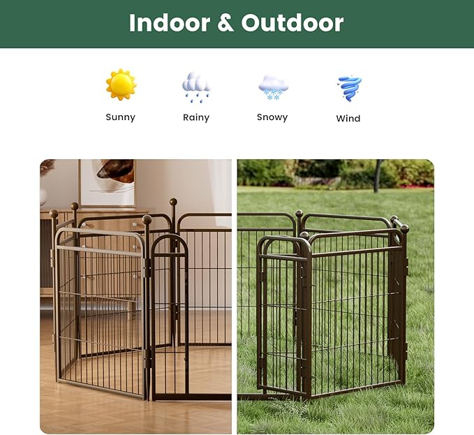 Gardner Pet Dog Playpens, 32" H 2 Add-on Panels for Small/Medium/Large Dogs, Foldable Pet Play Yard Gate Extensions, Pet Playpen, Anti-Rust, Quick Install, Brown