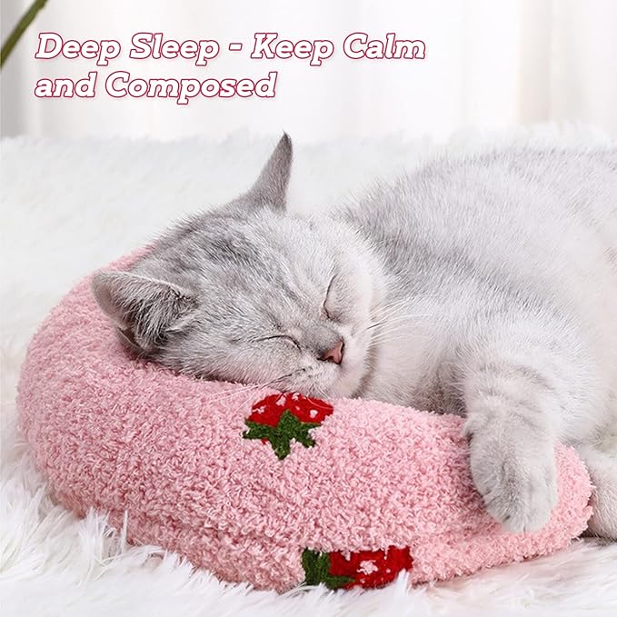 T'CHAQUE Dog Pillow Bed, Cat Calming Pillow, Dog Neck Pillow for Joint Relief Sleeping, Ultra Soft Half Donut Cuddler, Pillow Pet for Upper Spine Support, Doggy/Kitten Pillow Training Toy, Pink
