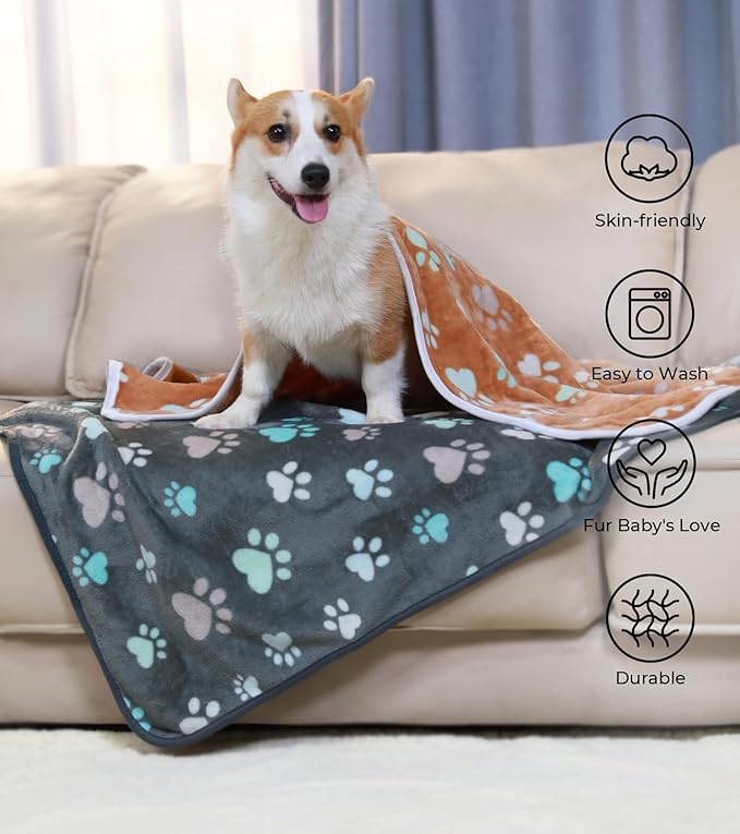 1 Pack 6 Blankets Dog Cat Soft Fluffy Fleece Pet Blanket Warm Cute Print Design Puppy Kitten Blanket Doggy Paw Small(23"x16")