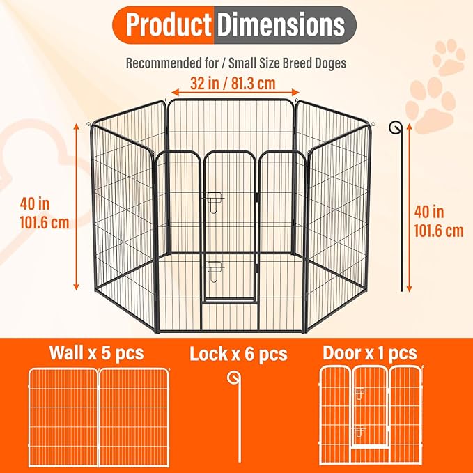 FDW Dog Playpen Dog Pen Dog Kennel 6 Panels 40 Inch Height Indoor Outdoor Folding Metal Portable Puppy Exercise Pen Heavy Duty Dog Fence for Yard Camping,Black
