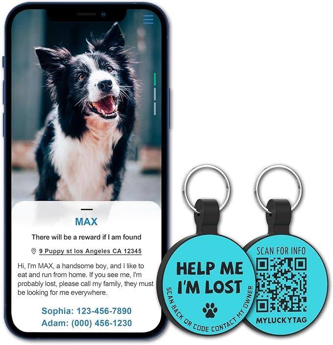 MYLUCKYTAG Silent Silicone QR Code Pet ID Tags Dog Tags - Pet Online Profile - Scan QR Receive Instant Pet Location Alert Email
