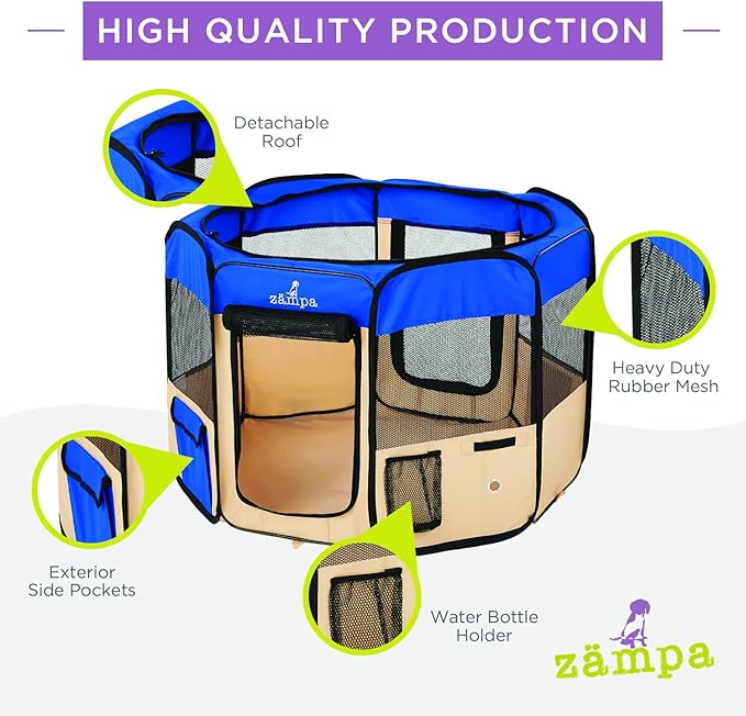 Zampa Puppy Playpen Extra Small 29"x29"x17" Portable Pop Up Playpen for Dog and Cat, Foldable | Indoor/Outdoor Kitten Pen & Travel Pet Carrier + Carrying Case.