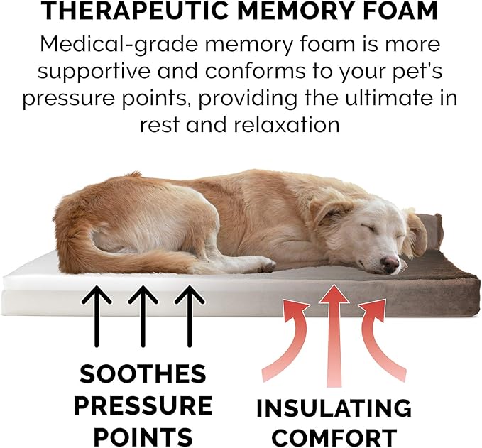 Furhaven Memory Foam Dog Bed for Large Dogs w/ Removable Bolsters & Washable Cover, For Dogs Up to 125 lbs - Plush & Velvet L Shaped Chaise - Sable Brown, Jumbo Plus/XXL