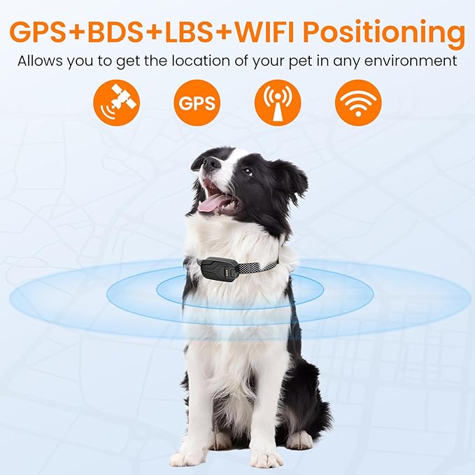 GPS Tracker & Health Monitoring for Dogs,Wireless Fence 2 in 1 Pet Tracking Smart Collar,Unlimited Range,Real-Time GPS Tracker for Pets,Wellness