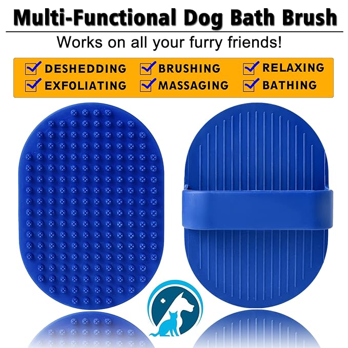 Dog Grooming Brush Set, 2 Pcs Rubber Bathing Brushes for Short and Long Haired Dogs and Cats - Shower Shedding and Shampoo Brush