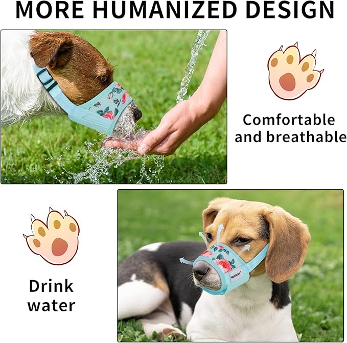 Dog Muzzle for Small Dogs, Small Dog Muzzle, Small Dog Muzzles for Biting Barking Chewing, Soft Nylon Print Muzzle for Small Dogs, Breathable Muzzles for Small Dog Puppy Cyan Flower XS