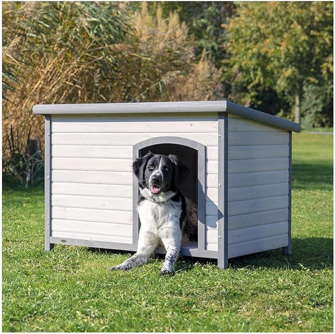 TRIXIE Natura Classic Dog House – Outside, Large, Weatherproof Sealer & Hinged Roof, Adjustable Legs
