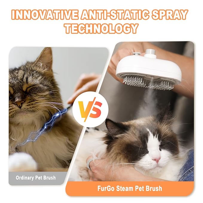 FURGO Cat Steam Brush for Shedding,3 in 1 Steam Pet Brush for Cats & Dogs, Efficient Hair Removal & Cleaning, Pet Hair Removal Tool Suitable for All Pet Fur Types