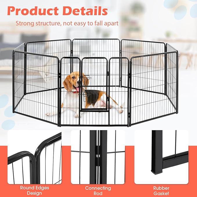 FDW Dog Playpen Dog Pen Dog Kennel 8 Panels 32 Inch Hight Indoor Outdoor Folding Metal Portable Puppy Exercise Pen Heavy Duty Dog Fence for Yard Camping,Black