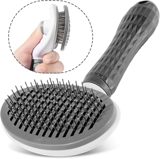 Self-Cleaning Slicker Brush for Dogs and Cats, Hair Cleaner Brush, Shedding and Dematting Grooming Comb, Pet Grooming Brush-Pink