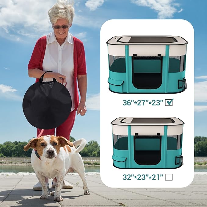 Foldable Pet Playpen, Portable Dog Cat Crate Pet Kennel Tent, Removable Shade Cover, Free Carrying Case, Indoor Outdoor Travel Use for Small Medium Large Dogs Cats (L-Blue-S, Medium(72*54.5*42.5CM))
