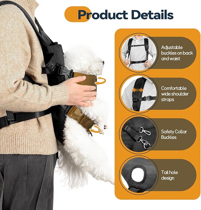 YUDODO Dog Backpack Carrier with Adjustable Safety Buckle Easy-fit Pet Dog Front Carrier for Small Medium Dog Legs Out Dog Chest Carrier for Traveling Walking Cycling (S Black)