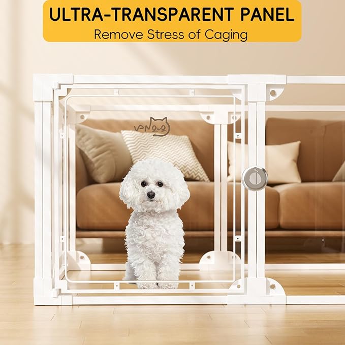 Clear Acrylic Metal Dog Playpen Indoor, Easy Assemble Transparent Puppy Playpen, Expandable & Durable Dog Fence for Small and Medium Dogs (30.3" H, 10PCS)