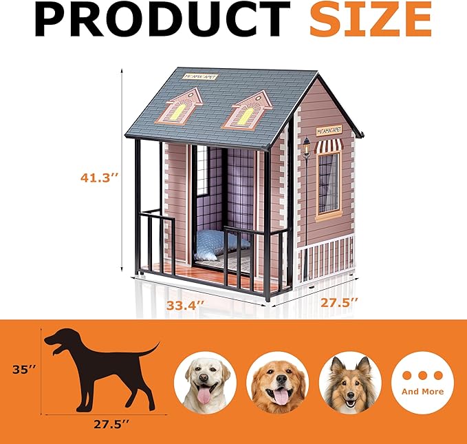 Heavy Duty Dog Crate for Small/Medium Dogs Indoor & Outdoor 33.4” Chew Proof Metal Dog Cage with Lockable Door & Removable Roof Elevated Design for Training Kennel