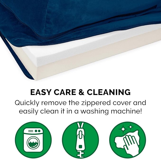 Furhaven Memory Foam Dog Bed for Large/Medium Dogs w/ Removable Bolsters & Washable Cover, For Dogs Up to 55 lbs - Plush & Velvet L Shaped Chaise - Deep Sapphire, Large