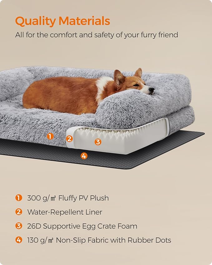 Feandrea Dog Bed, Orthopaedic Dog Sofa Bed for Medium Dogs, Waterproof Ped Bed with Removable Washable Cover, 30 x 23 x 9 Inches, Gray Ombré UPGW231G01
