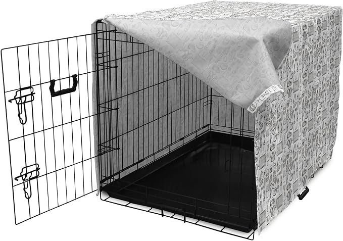 Lunarable Football Dog Crate Cover, Cup Ball Cheerleader Player Sneakers Sports Equipment Sketch Pattern, Easy to Use Pet Kennel Cover for Small Dogs Puppies Kittens, 18 Inch, Charcoal Grey and White