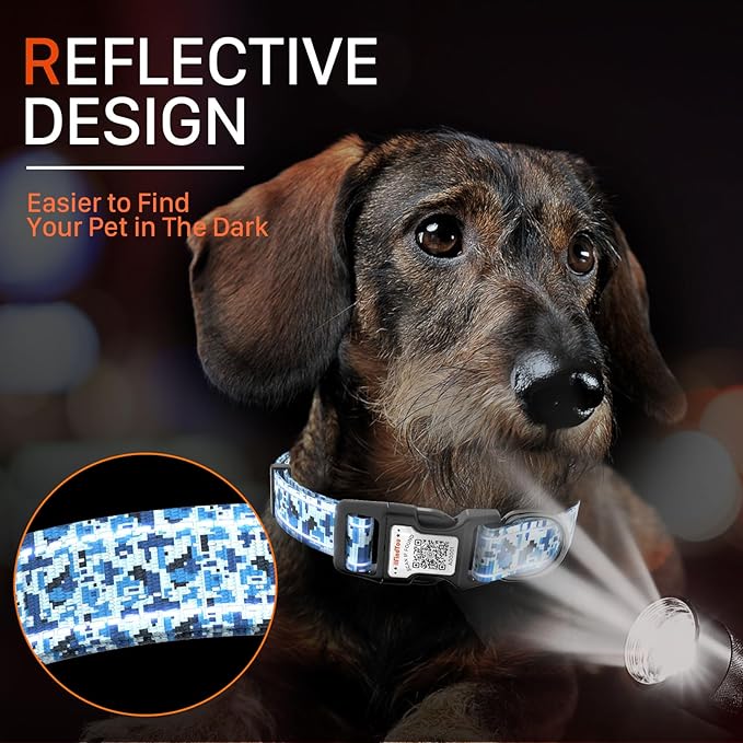 Reflective Dog Collars for Medium Dogs Soft Nylon Camo Blue Sized S
