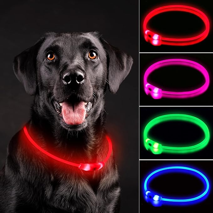 LED Dog Collar, Rechargeable Light Up Dog Collars,IP67 Waterproof Dog Lights for Night Walking,Adjustable, Reusable Safety Necklace for Small Medium Large Dogs (Red)
