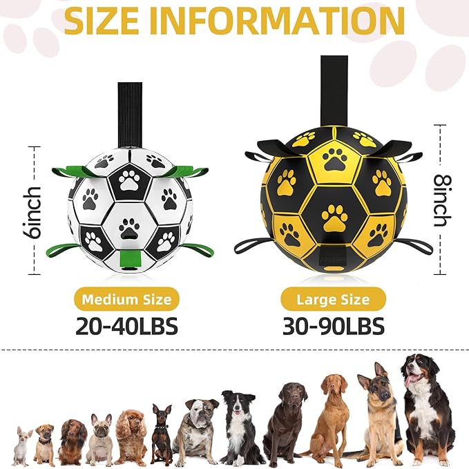 QDAN Dog Toys Soccer Ball with Straps - Durable Dog Balls for Large Dogs, Outdoor Dog Toys, Dog Water Toy, Herding Ball, Puppy Dog Birthday Gifts (8 Inch)