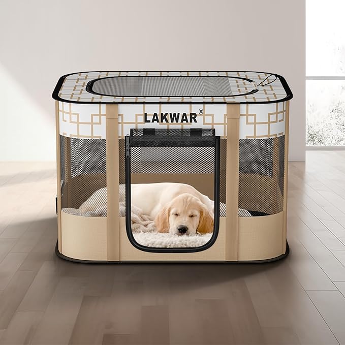 Upgraded Dog Playpen Outdoor Indoor, Portable Foldable Pet Playpen for Dogs, Cats, Small Animal, Great for Travel and Camping, Including Carrying Case (Large)