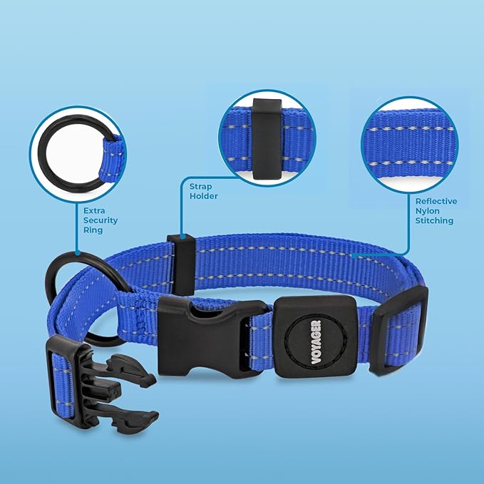 Voyager Reflective Dog Leash Collar Set with Neoprene Handle Supports Small, Medium, and Large Breed Puppies, Cute and Heavy Duty for Walking, Running, and Training - Royal Blue, S