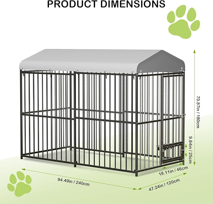 Large Outdoor Dog Kennel with Waterproof Cover, Large Dog House with Feeding Doors, Heavy Duty Dog Enclosures for Garden Backyard Courtyard(8×4×6FT)