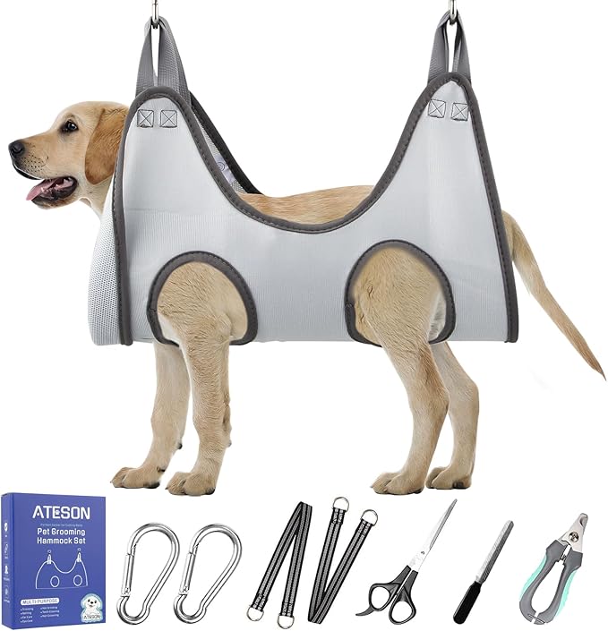 Pet Grooming Hammock Harness for XL Large Dogs Nail Trimming, Dog Sling for Cutting Nails, Dog Hanging Holder Hanger with Nail Clippers, Nail File, Scissors