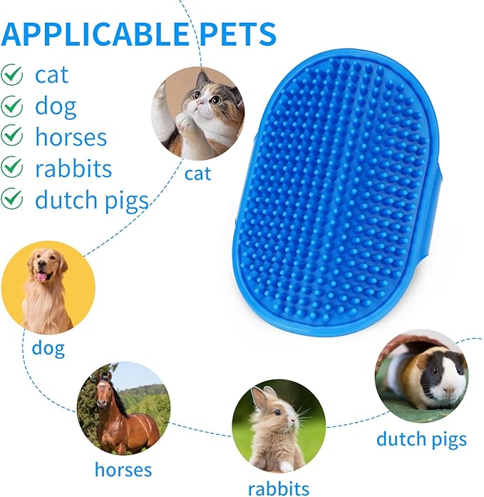 Dog Bath Brush | Dog Grooming Brush, Dog Shampoo Massage Bath Brush Comb with Adjustable Loop Handle for Grooming Short and Long Hair Cats and Dogs, 2pcs(Tapered Brush Head, Blue+Yellow)
