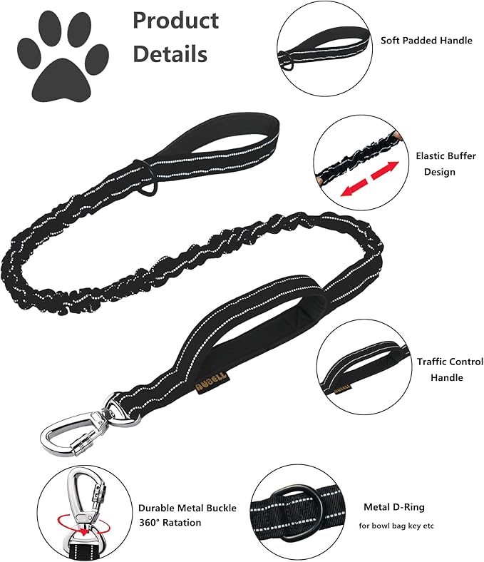 AUBELL Tactical Dog Collar and Leash Set, Adjustable Military Nylon Reflective Dog Leash and Collar with Handle and Heavy Metal Buckle for Medium Large Dogs, with Airtag Case and 2 Patches(Black, L)