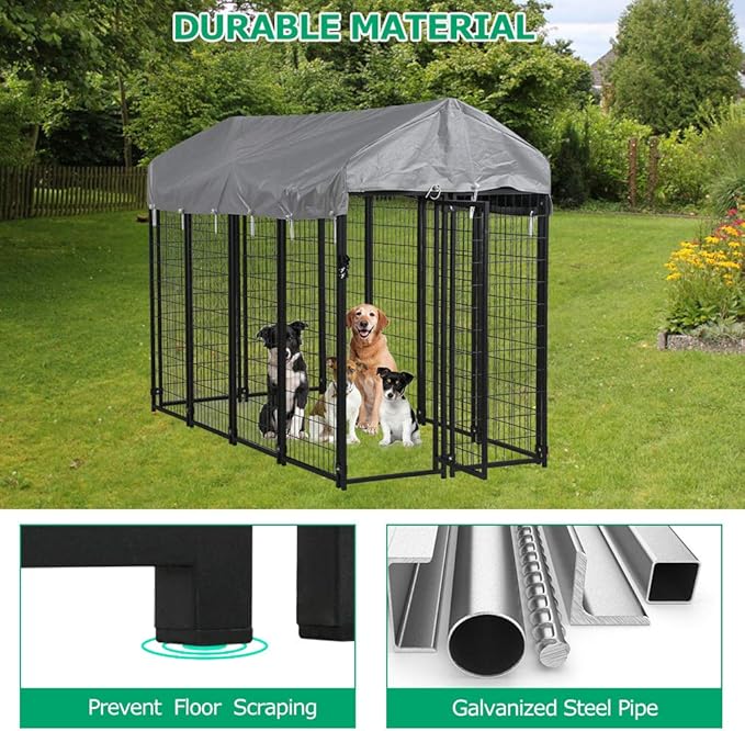 FDW Large Dog Kennel Pet Crate Heavy Duty Cage Puppy Playpen Wire Animal Metal Camping Indoor Outdoor Cage for Large Dogs with Roof