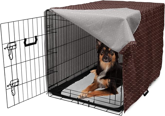 Lunarable Abstract Dog Crate Cover, Geometric Concept of Dotted Rhombus Pattern in a Traditional Style, Easy to Use Pet Kennel Cover for Medium Large Dogs, 36 Inch, Dark Maroon Pale Camel