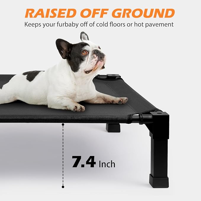 Cooling Elevated Dog Bed, Raised Dog Bed with Washable Breathable Mesh and Metal Frame, Portable Dog Cot Bed with No-Slip Feet for Outdoor and Indoor Use
