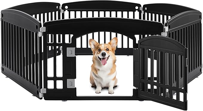 Simple Deluxe Dog Playpen, 24" Exercise 6-Panel Pet Playpen with Door, Safe and Secure, Folding and Portable Puppy Playpen for Puppies and Small Dogs, Black