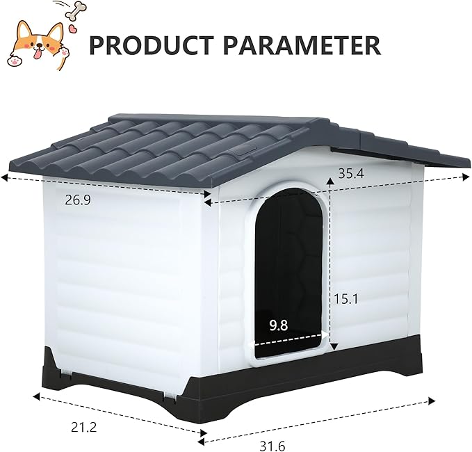 FDW Dog House Indoor Outdoor Durable House with Weatherproof Pet Plastic Dog House for Dogs Cats with Air Vents and Elevated Floor