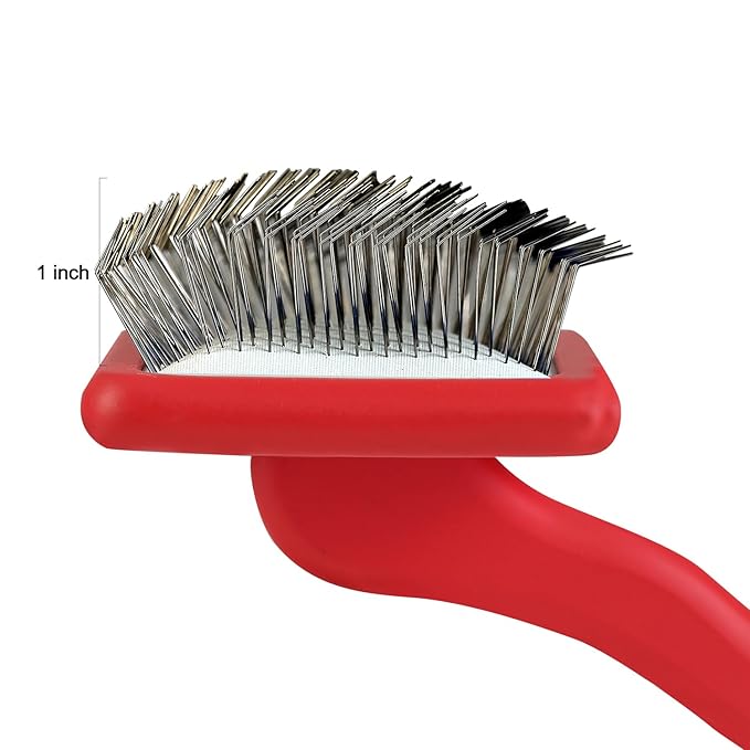 Slicker Brush for Grooming Long-Haired Dogs like Poodles, Goldendoodles, Labradoodles - Large Size Dematting Pin Brush for Pet Hair (Red)