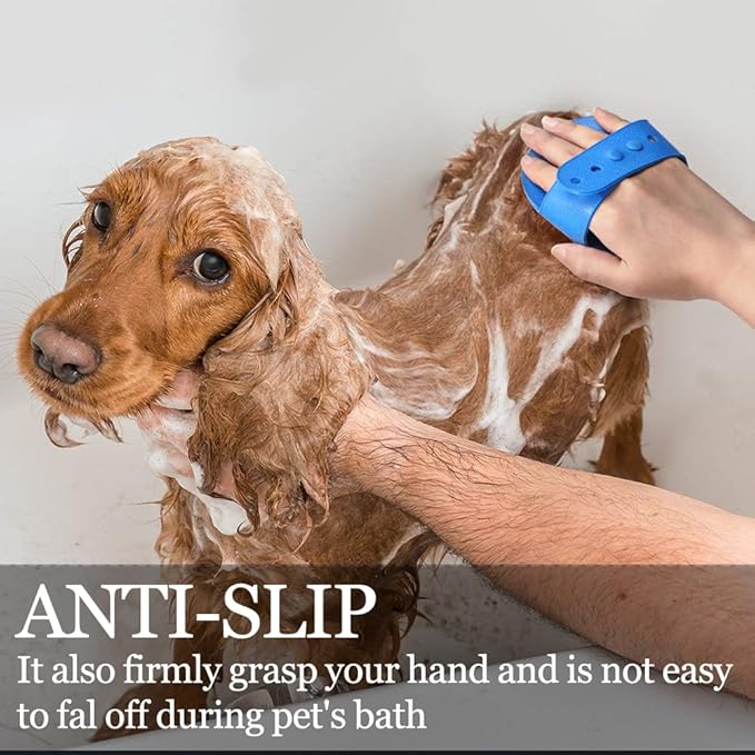Dog Bath Brush | Pet Shedding Shampoo Brush for Long & Short Hair | Grooming Rubber Comb for Cat & Dog | Animal Soft Massage Scrubber | with Adjustable Ring Handle (2 Pcs)