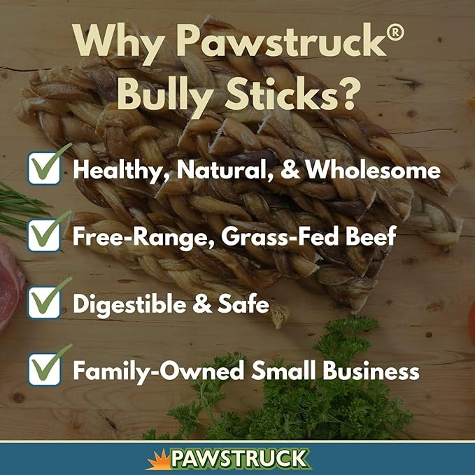 Pawstruck Natural 12” Braided Bully Sticks for Dogs - Tough Long Lasting, Rawhide Free, Low Odor, Healthy Single Ingredient Chew Treat for Aggressive Chewers - 5 Count - Packaging May Vary