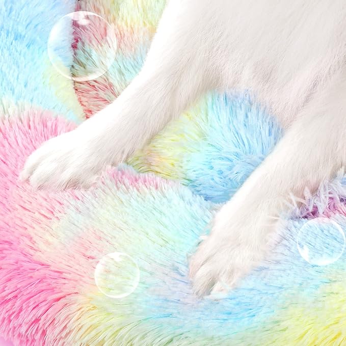 NOYAL Calming Donut Dog Bed for Small to Medium Dogs & Cats - Plush Faux Fur Anti-Anxiety Pet Bed with Machine Washable Cover & Non-Slip Base