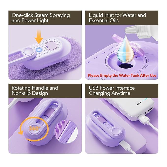 Enhanced 3-in-1 Cat Steam Brush With Larger Spray Misting, Long Steamy Comb for undercoat Shedding, Hair Removal & Cleaning, Water Brush for Indoor Long Hair Cat, Dog, Rabbit (Purple)